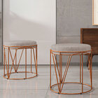 Kit 03 Puffs Decorativo Aramado Bronze Zaya L02 Linho Bege -