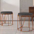 Kit 03 Puffs Decorativo Aramado Bronze Zaya L02 Linho Chumbo