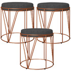 Kit 03 Puffs Decorativo Aramado Bronze Zaya L02 Linho Chumbo