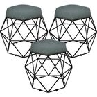 Kit 03 Puffs Decorativo Aramado Preto Six L02 Linho Chumbo -