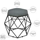 Kit 03 Puffs Decorativo Aramado Preto Six L02 Linho Chumbo -