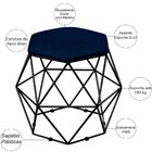 Kit 03 Puffs Decorativo Aramado Preto Six L02 Suede Azul Mari