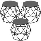 Kit 03 Puffs Decorativo Aramado Preto Six L02 Suede Cinza - L