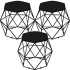 Kit 03 Puffs Decorativo Aramado Preto Six L02 Suede Preto - L