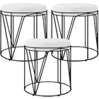 Kit 03 Puffs Decorativo Aramado Preto Zaya L02 Corano Branco