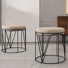 Kit 03 Puffs Decorativo Aramado Preto Zaya L02 Suede Bege - L