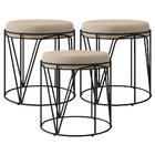 Kit 03 Puffs Decorativo Aramado Preto Zaya L02 Suede Bege - L