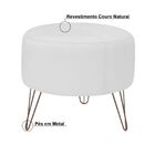 Kit 03 Puffs Decorativos Redondo Pés Metal Couro Branco Fosco