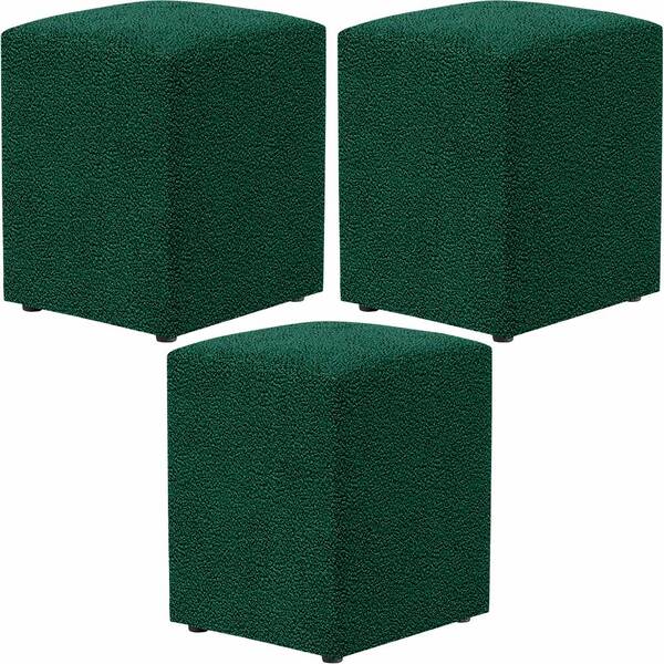Kit 03 Puffs Quadrado Decorativo L02 Bouclê Verde - Lyam Decor