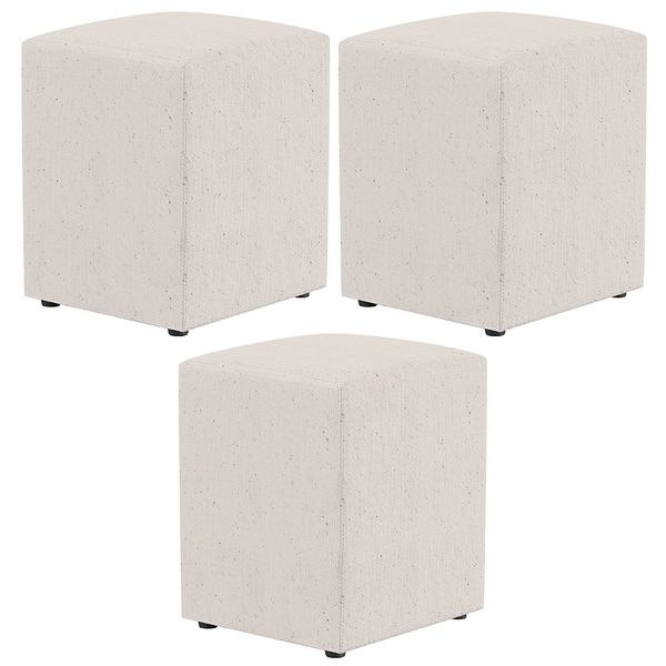 Kit 03 Puffs Quadrado L02 Decorativo Linho Cru - Lyam Decor
