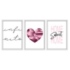 Kit 03 Quadros Decorativos "pink Heart" 43x33 Cm Cada - D'ros