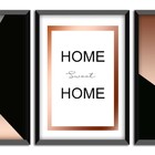 Kit 03 Quadros Decorativos Rose Gold "home Sweet Home" 43x33
