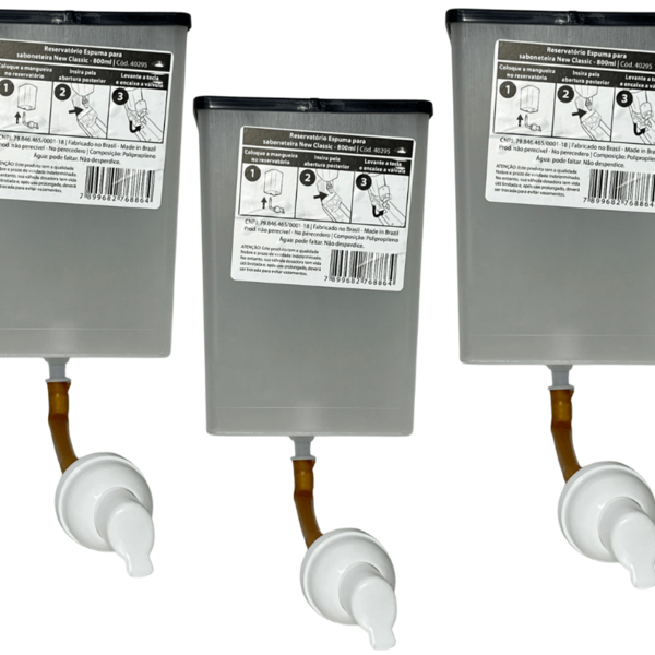 Kit 03 Und Reservatório Saboneteira 800ml Espuma Valvula Nobre
