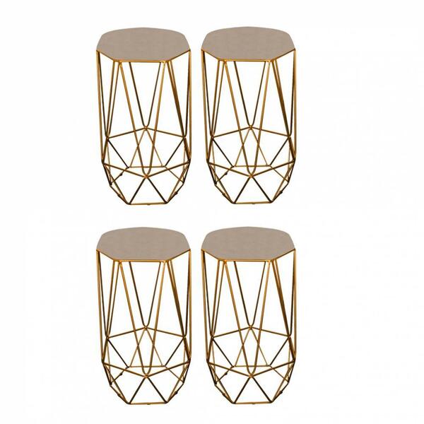 Kit 04 Banqueta Alta Aramado Liz Base Dourado Bege