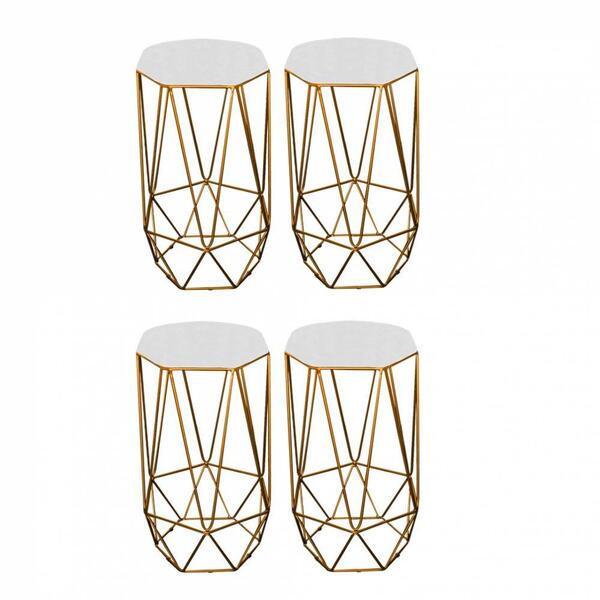 Kit 04 Banqueta Alta Aramado Liz Base Dourado Corino Branco