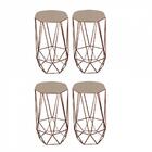 Kit 04 Banqueta Alta Aramado Liz Hexágono Corino Bege