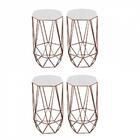 Kit 04 Banqueta Alta Aramado Liz Hexágono Suede Branco