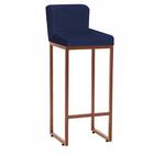 Kit 04 Banqueta Alta Bistrô Ferro Bronze Suede Azul Marinho