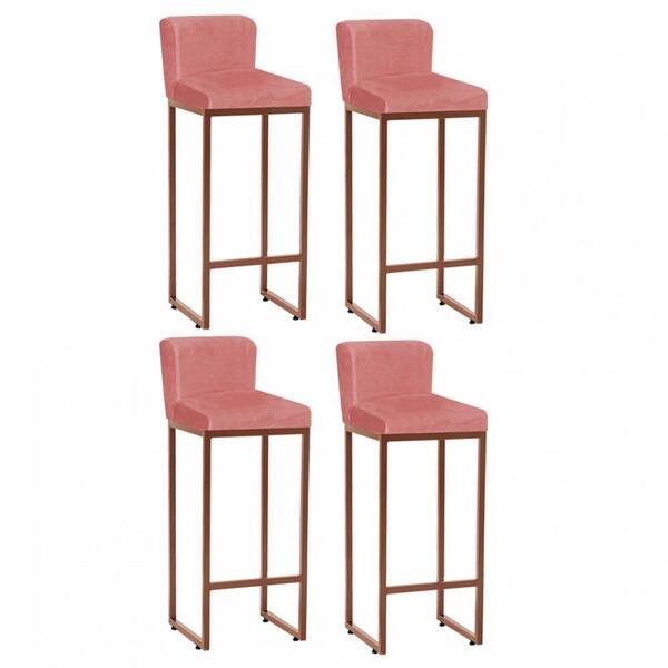 Kit 04 Banqueta Alta Bistrô Ferro Bronze Suede Rose Gold