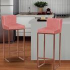 Kit 04 Banqueta Alta Bistrô Ferro Bronze Suede Rose Gold