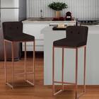 Kit 04 Banqueta Alta Bronze Botão Preto Corino Marrom