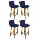 Kit 04 Banqueta Alta Castanho Botão Azul Marinho