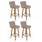 Kit 04 Banqueta Alta Castanho Botão Suede Bege