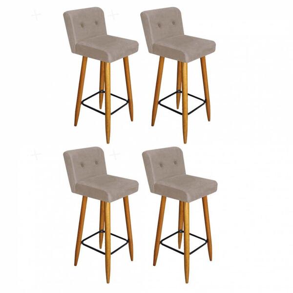 Kit 04 Banqueta Alta Castanho Botão Suede Bege