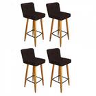 Kit 04 Banqueta Alta Castanho Botão Suede Marrom