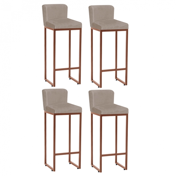 Kit 04 Banqueta Alta Com Encosto Lucca Industrial Cozinha Bal