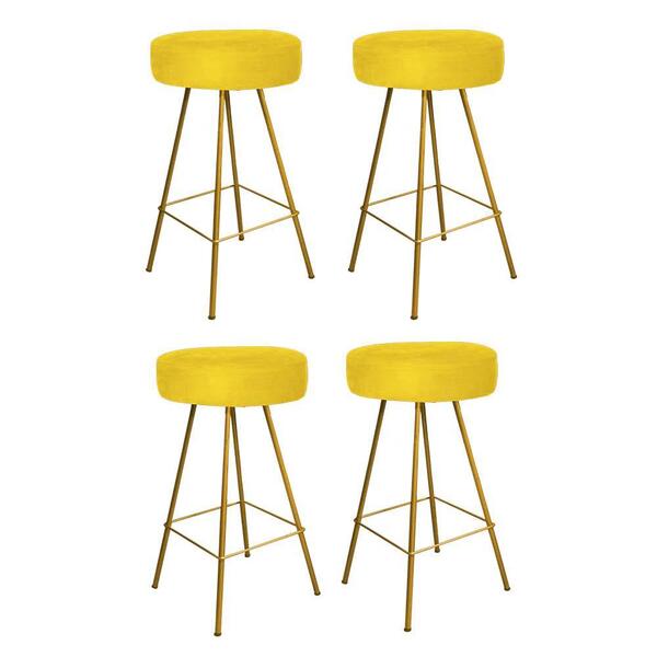 Kit 04 Banqueta Alta Laisa Dourado Corino Amarelo