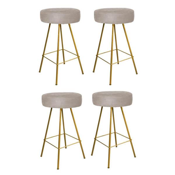 Kit 04 Banqueta Alta Laisa Dourado Corino Bege