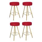 Kit 04 Banqueta Alta Laisa Dourado Suede Vermelho