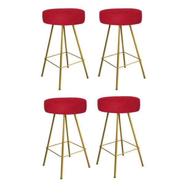 Kit 04 Banqueta Alta Laisa Dourado Suede Vermelho