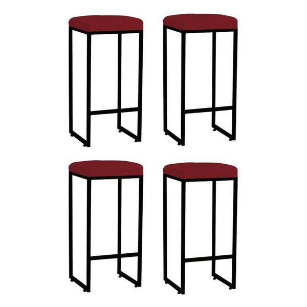 Kit 04 Banqueta Alta Lara Bronze Corino Vermelho