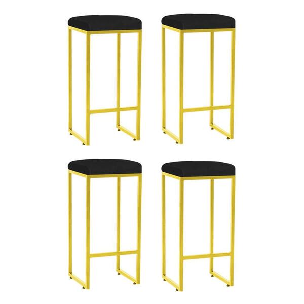 Kit 04 Banqueta Alta Lara Ferro Dourado Preto