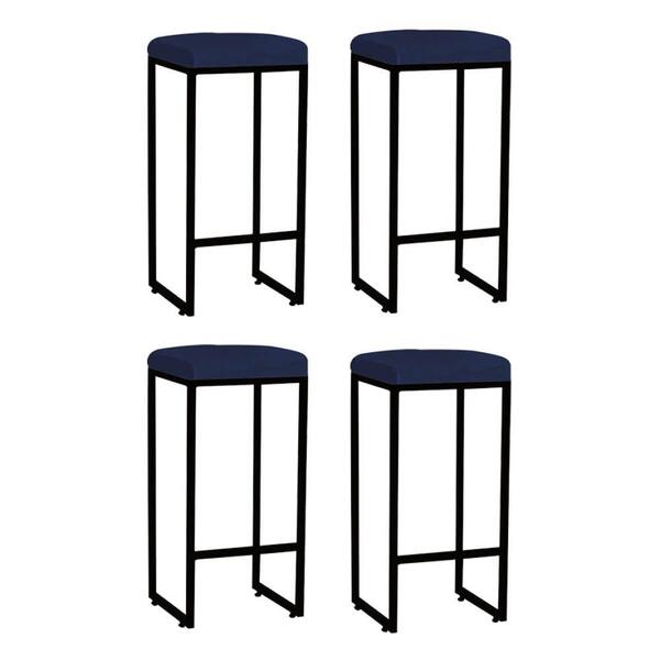 Kit 04 Banqueta Alta Lara Preto Suede Azul Marinho