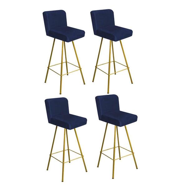 Kit 04 Banqueta Alta Lexi Dourado Suede Azul Marinho
