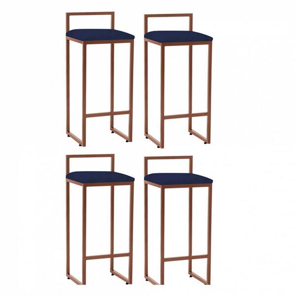 Kit 04 Banqueta Alta Lina Bronze Azul Marinho
