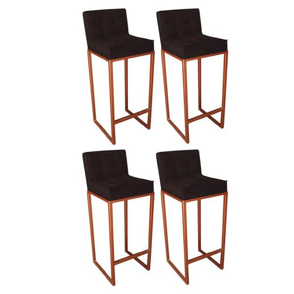 Kit 04 Banqueta Alta Linne Bronze Suede Marrom