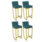 Kit 04 Banqueta Alta Linne Dourado Suede Azul Turquesa