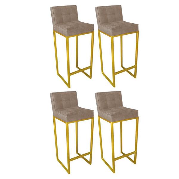 Kit 04 Banqueta Alta Linne Dourado Suede Bege