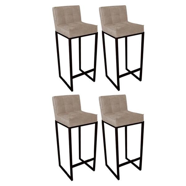 Kit 04 Banqueta Alta Linne Preto Corino Bege