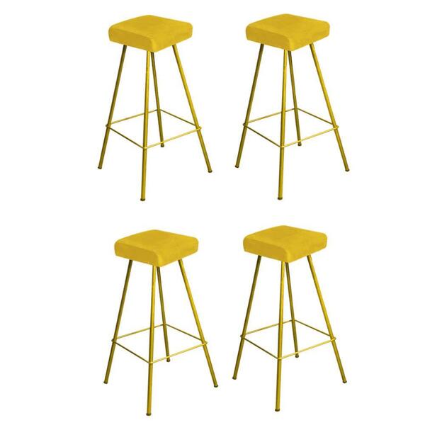 Kit 04 Banqueta Alta Lira Eiffel Dourado Suede Amarelo