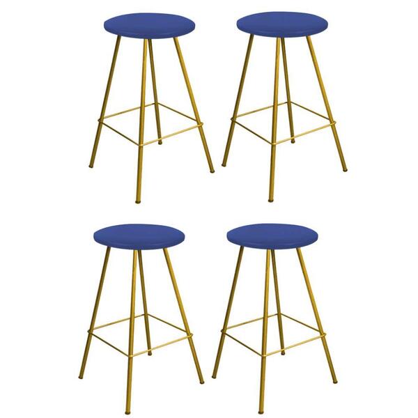 Kit 04 Banqueta Alta Loni Eiffel Dourado Azul Marinho