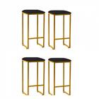 Kit 04 Banqueta Alta Lua Dourado Corino Preto