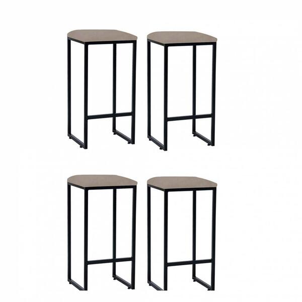 Kit 04 Banqueta Alta Lua Preto Suede Bege