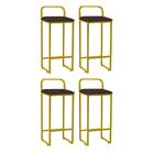 Kit 04 Banqueta Alta Luffi Com Encosto Dourado Marrom