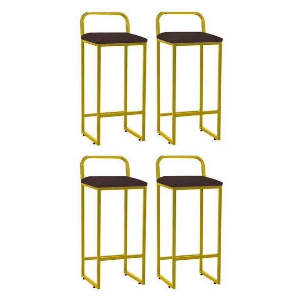 Kit 04 Banqueta Alta Luffi Com Encosto Dourado Marrom