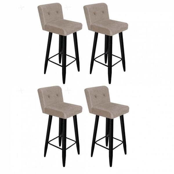 Kit 04 Banqueta Alta Preto Botão Bege